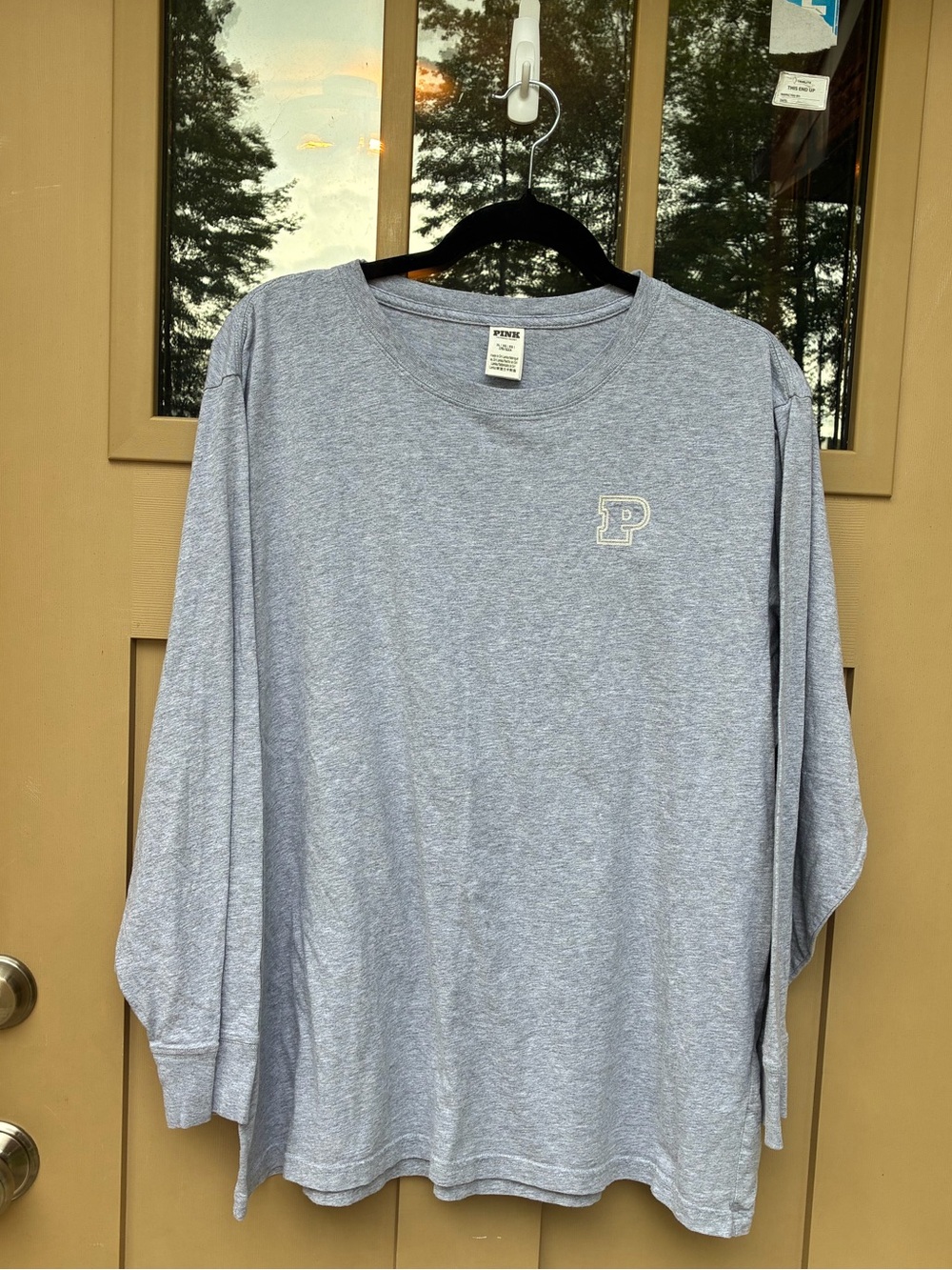 PINK Victoria's Secret Long Sleeve Tee Gray with P Logo Women's XL